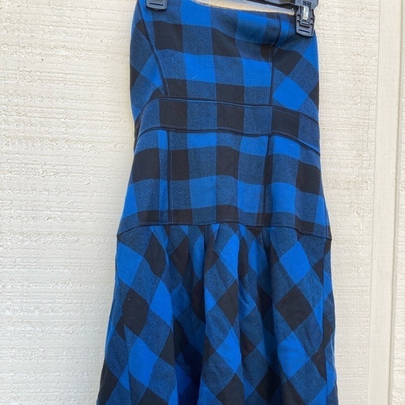 AMERICAN EAGLE Blue Black Plaid Strapless Dress Tulle Mini Size 2 Party - Picture 4 of 6
